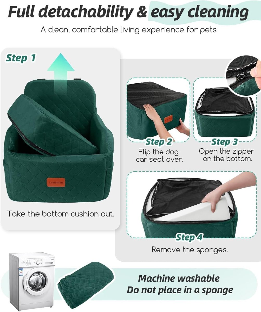 Dog Booster Car Seat Elevated Travel Bed Washable Pet Seat 35lb Green - Kwikley