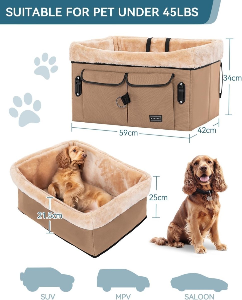 Dog Booster Car Seat Medium Dogs Travel Bed Safety Harness 20kg - Kwikley