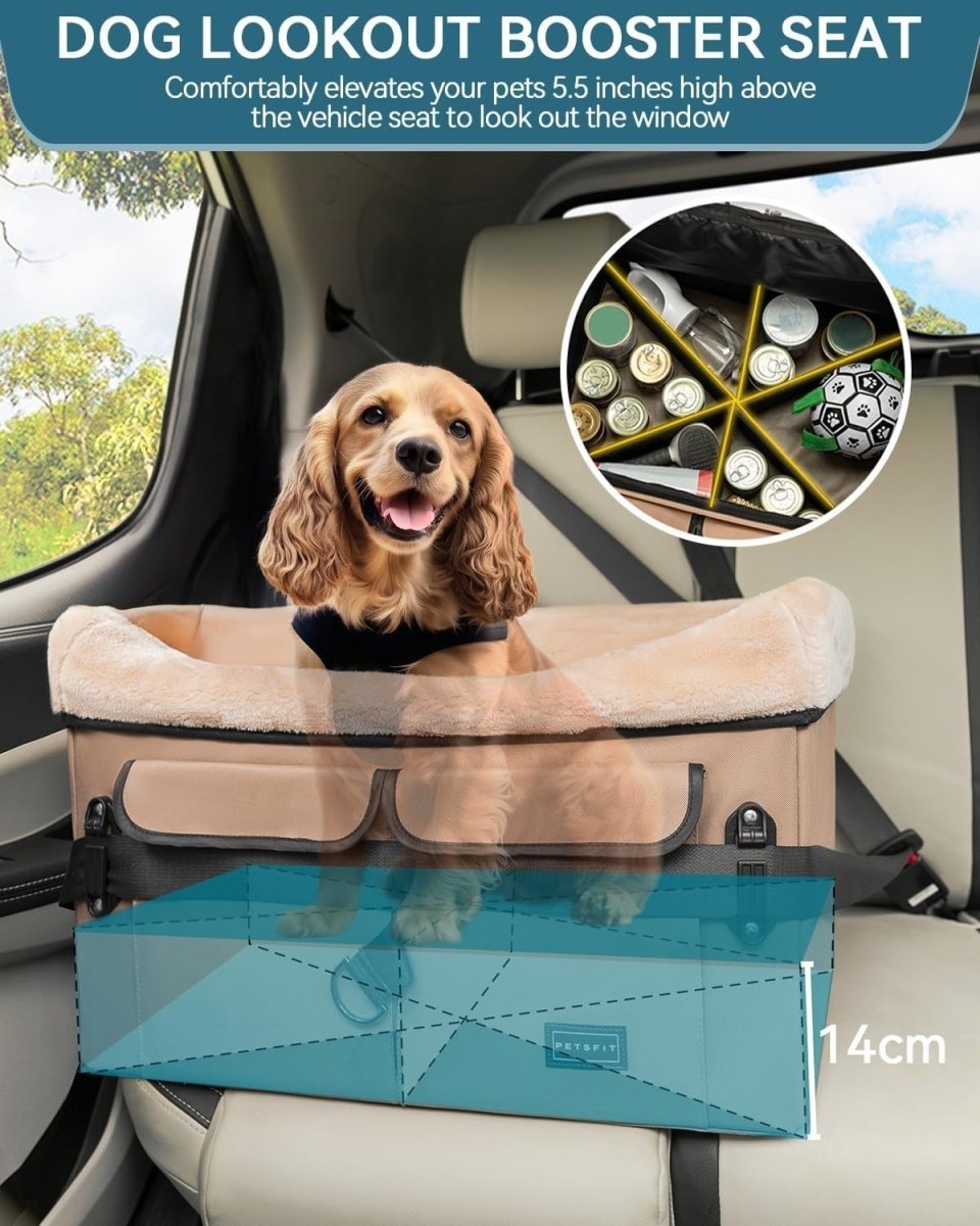 Dog Booster Car Seat Medium Dogs Travel Bed Safety Harness 20kg - Kwikley