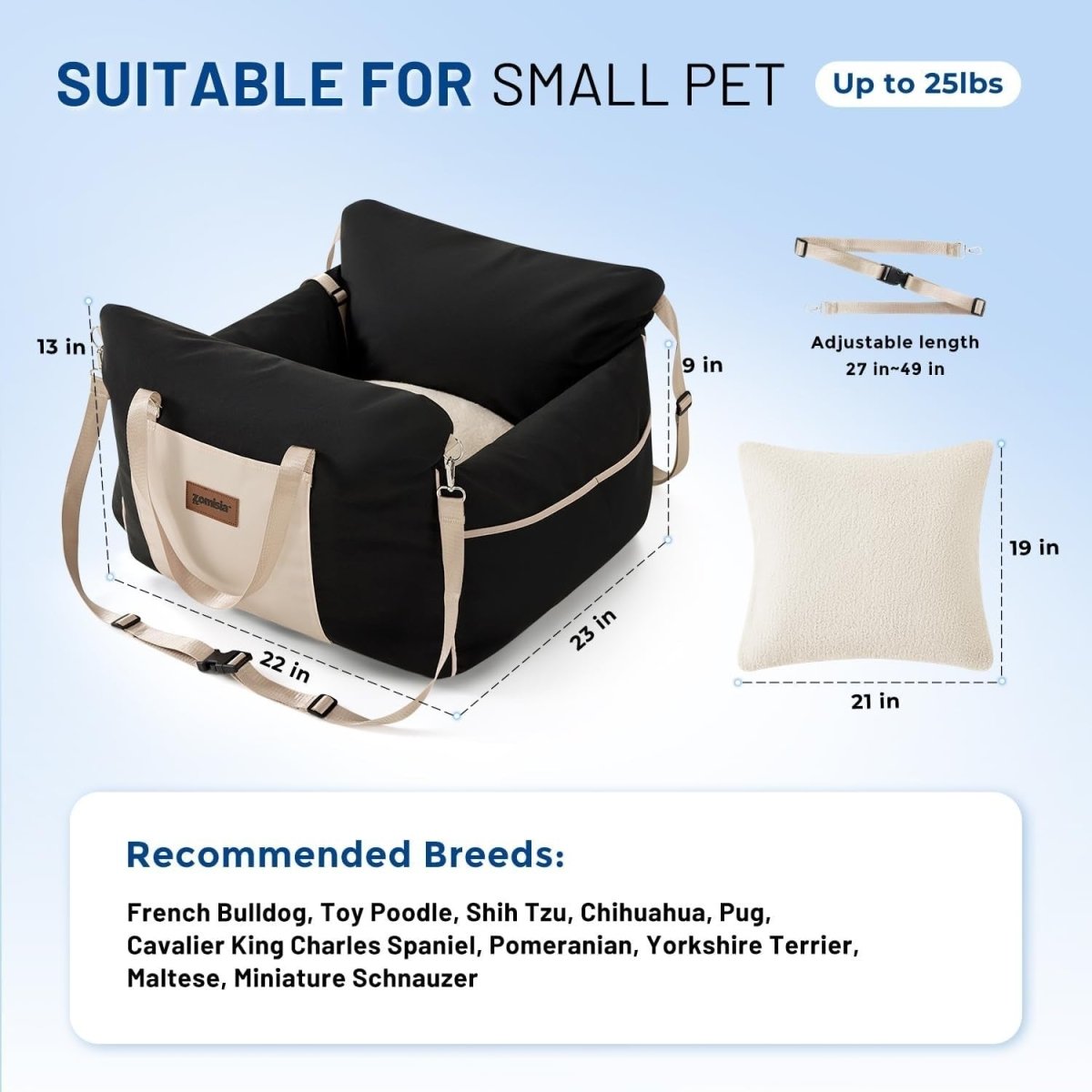 Dog Booster Car Seat Memory Foam Pet Travel Bed Safety Leash 25lb - Kwikley