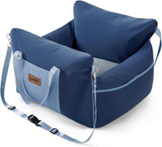 Dog Booster Car Seat Memory Foam Travel Bed Safety Leash Blue - Kwikley