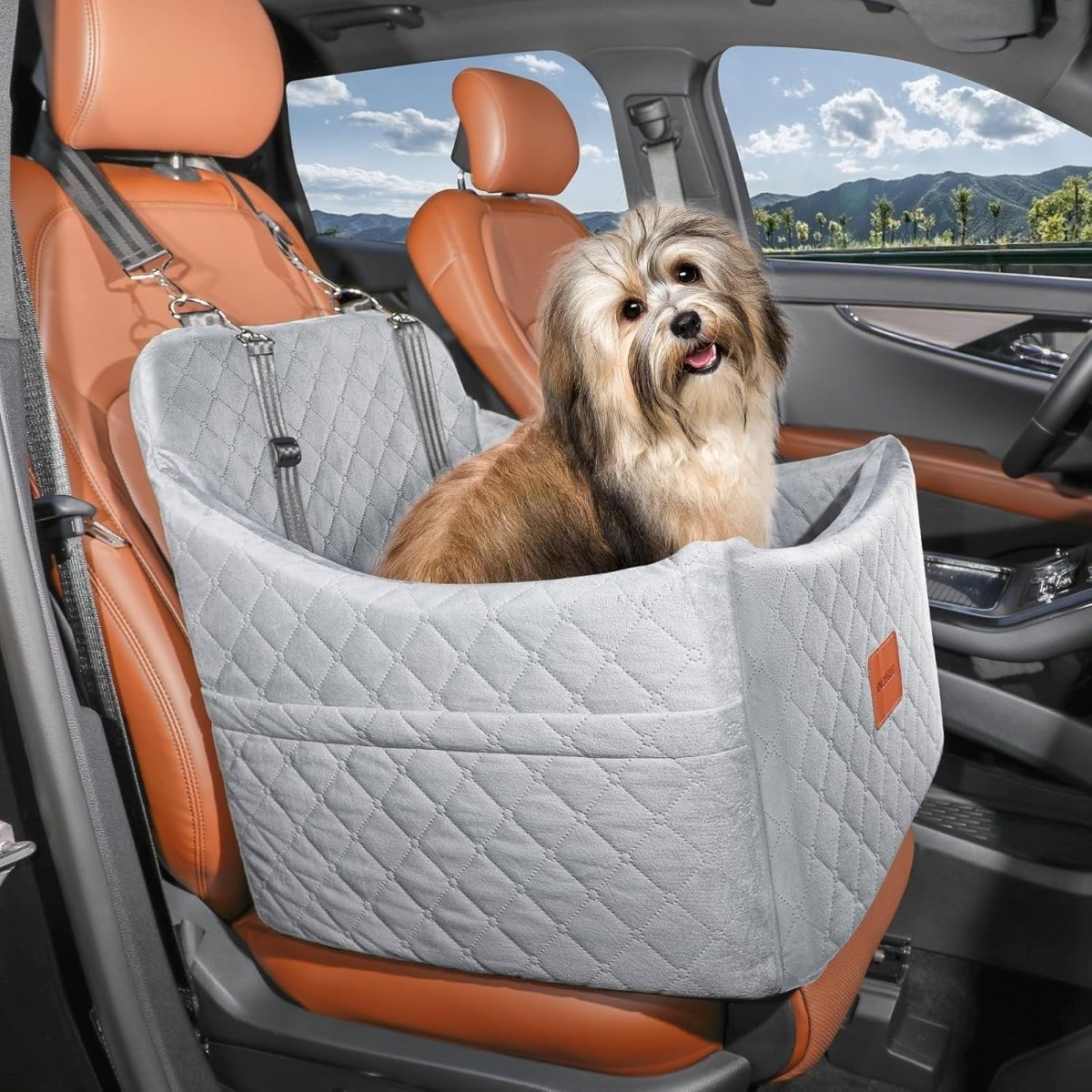 Dog Booster Car Seat Memory Foam Travel Bed Washable Cover 35lb Grey - Kwikley