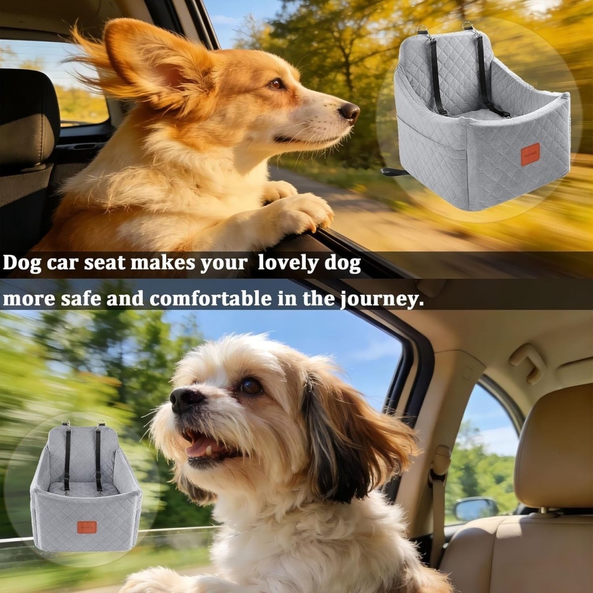 Dog Booster Car Seat Memory Foam Travel Bed Washable Cover 35lb Grey - Kwikley
