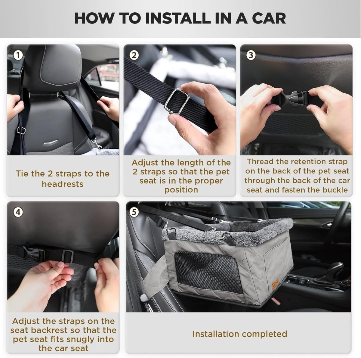 Dog Booster Car Seat Metal Frame Waterproof Travel Carrier 20lb Grey - Kwikley