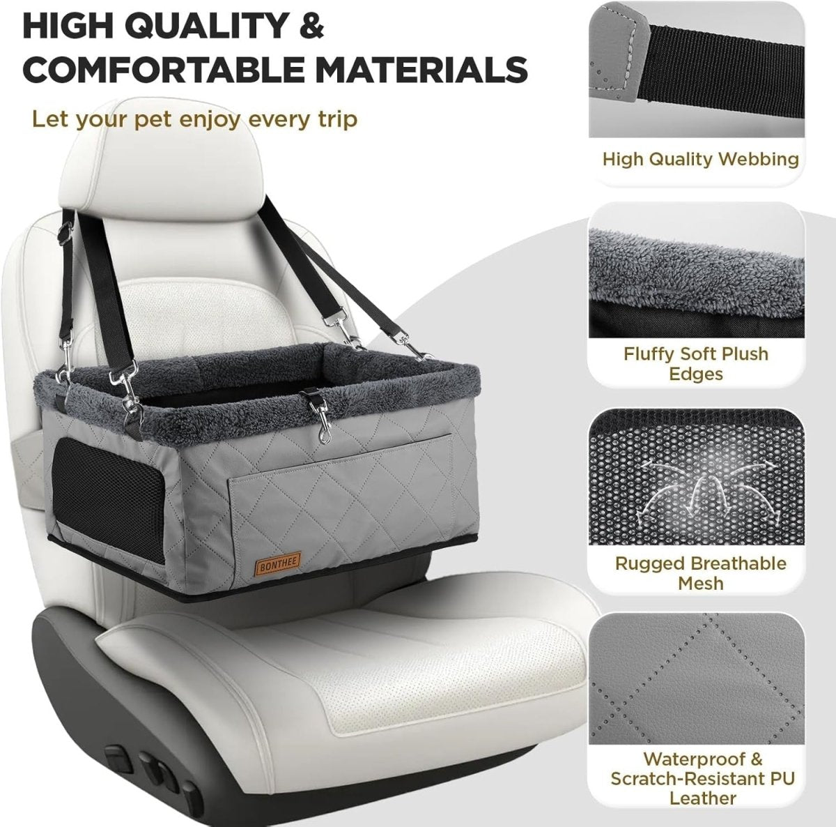 Dog Booster Car Seat Metal Frame Waterproof Travel Carrier 20lb Grey - Kwikley