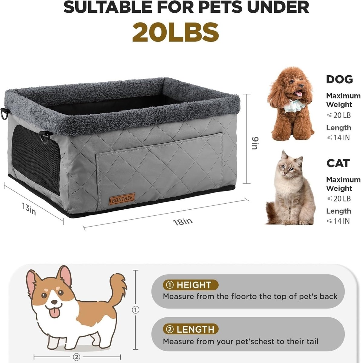 Dog Booster Car Seat Metal Frame Waterproof Travel Carrier 20lb Grey - Kwikley