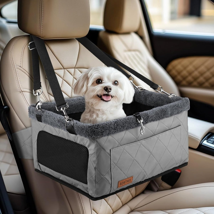 Dog Booster Car Seat Metal Frame Waterproof Travel Carrier 20lb Grey - Kwikley