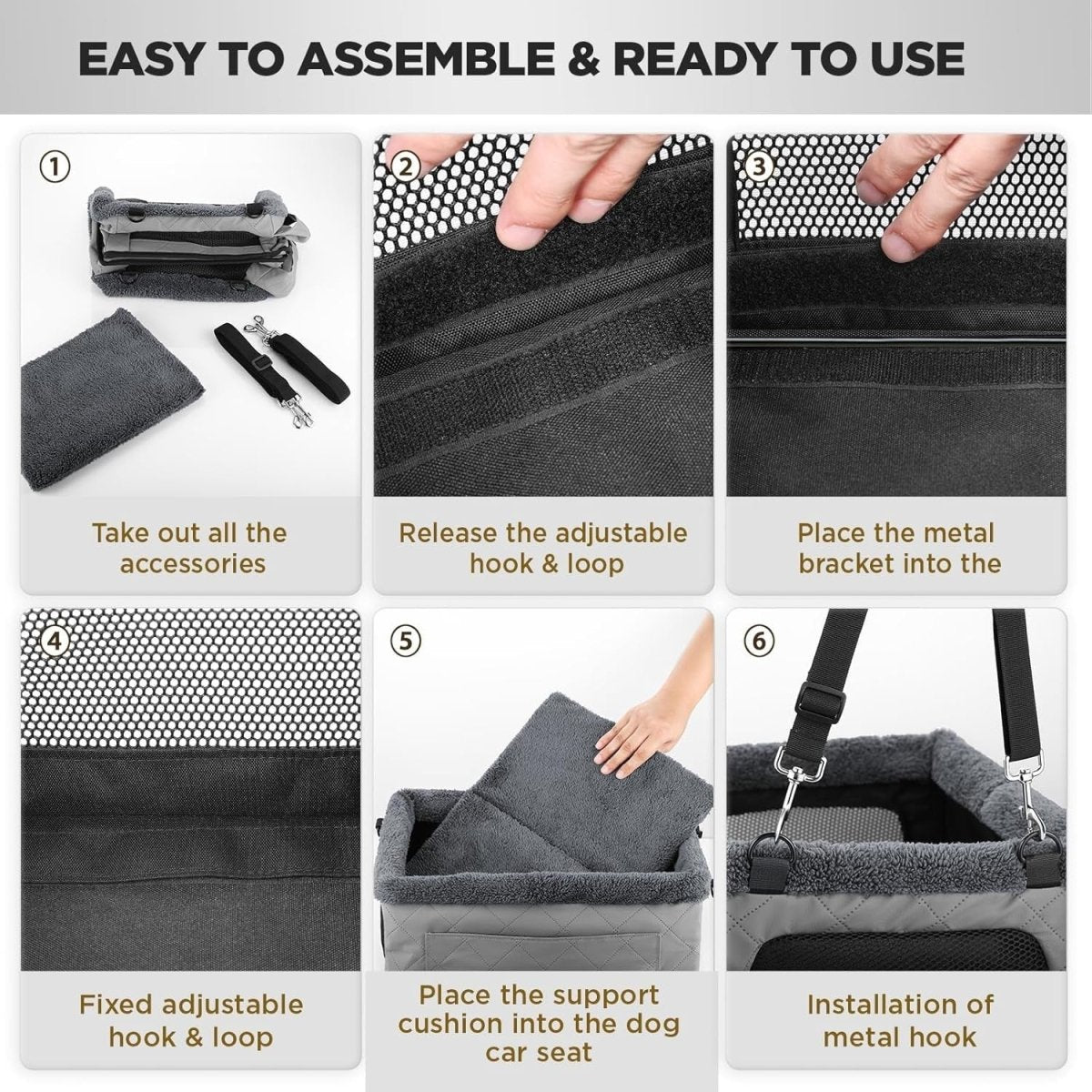Dog Booster Car Seat Metal Frame Waterproof Travel Carrier 20lb Grey - Kwikley