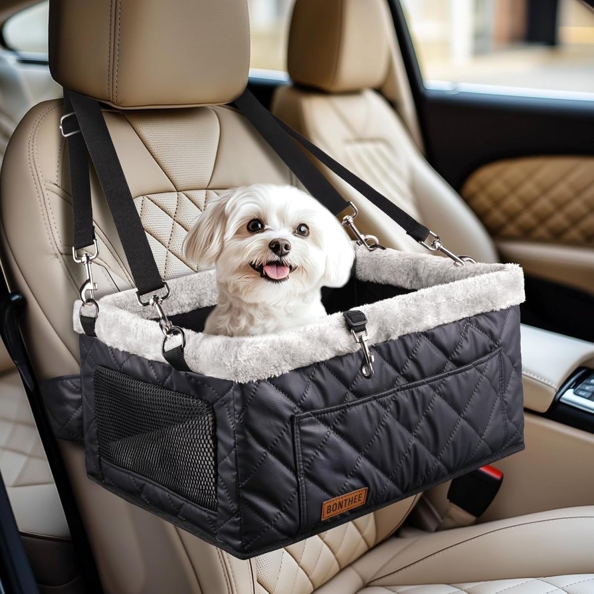Dog Booster Car Seat PU Leather Foldable Travel Carrier 20lb Black - Kwikley