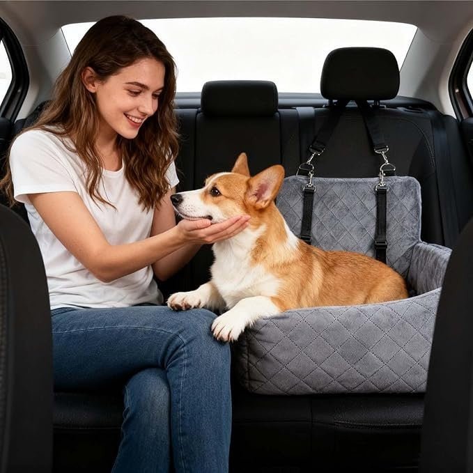 Dog Booster Car Seat Travel Bed Washable Pet Carrier Up To 35lbs Grey - Kwikley