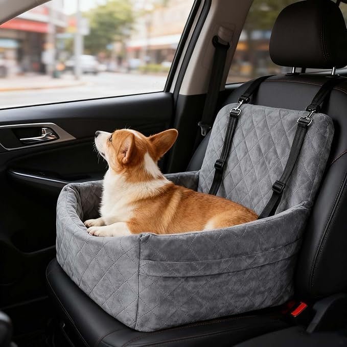 Dog Booster Car Seat Travel Bed Washable Pet Carrier Up To 35lbs Grey - Kwikley