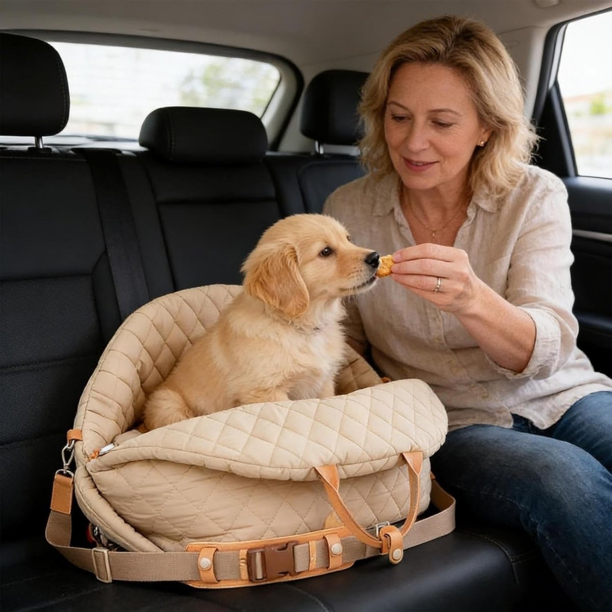 Dog Booster Car Seat Travel Carrier Waterproof Pet Bed Safety Strap - Kwikley