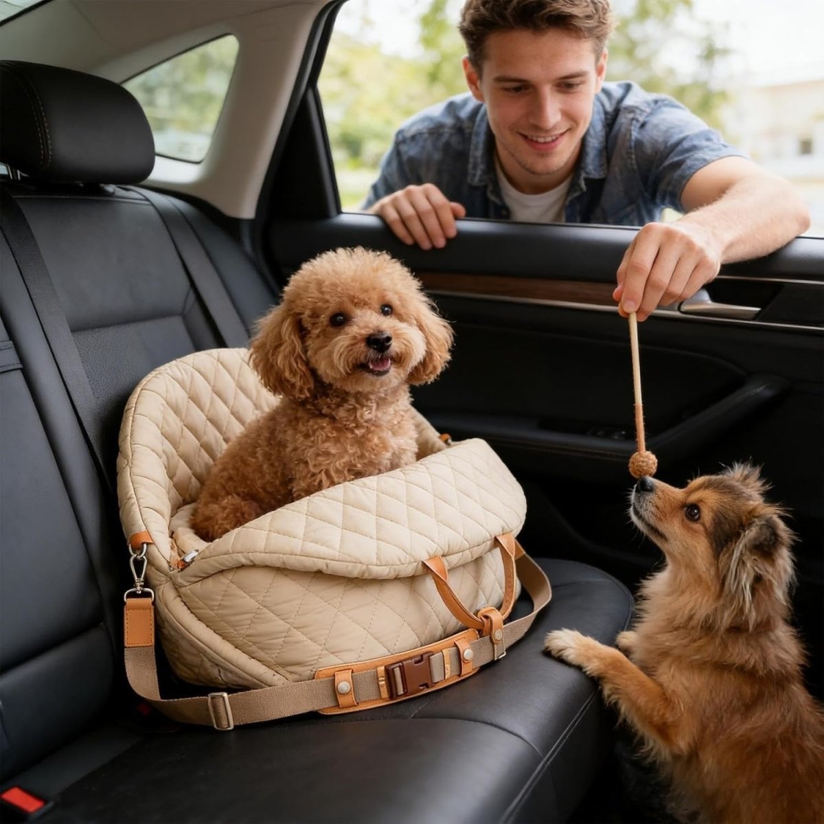 Dog Booster Car Seat Travel Carrier Waterproof Pet Bed Safety Strap - Kwikley