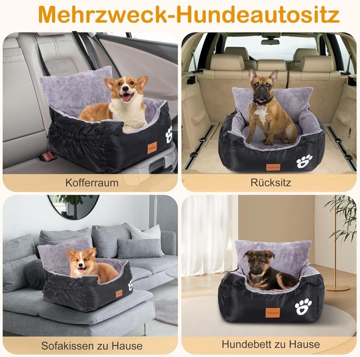 Dog Booster Car Seat Washable Pet Travel Bed Safety Lead Grey 15kg - Kwikley