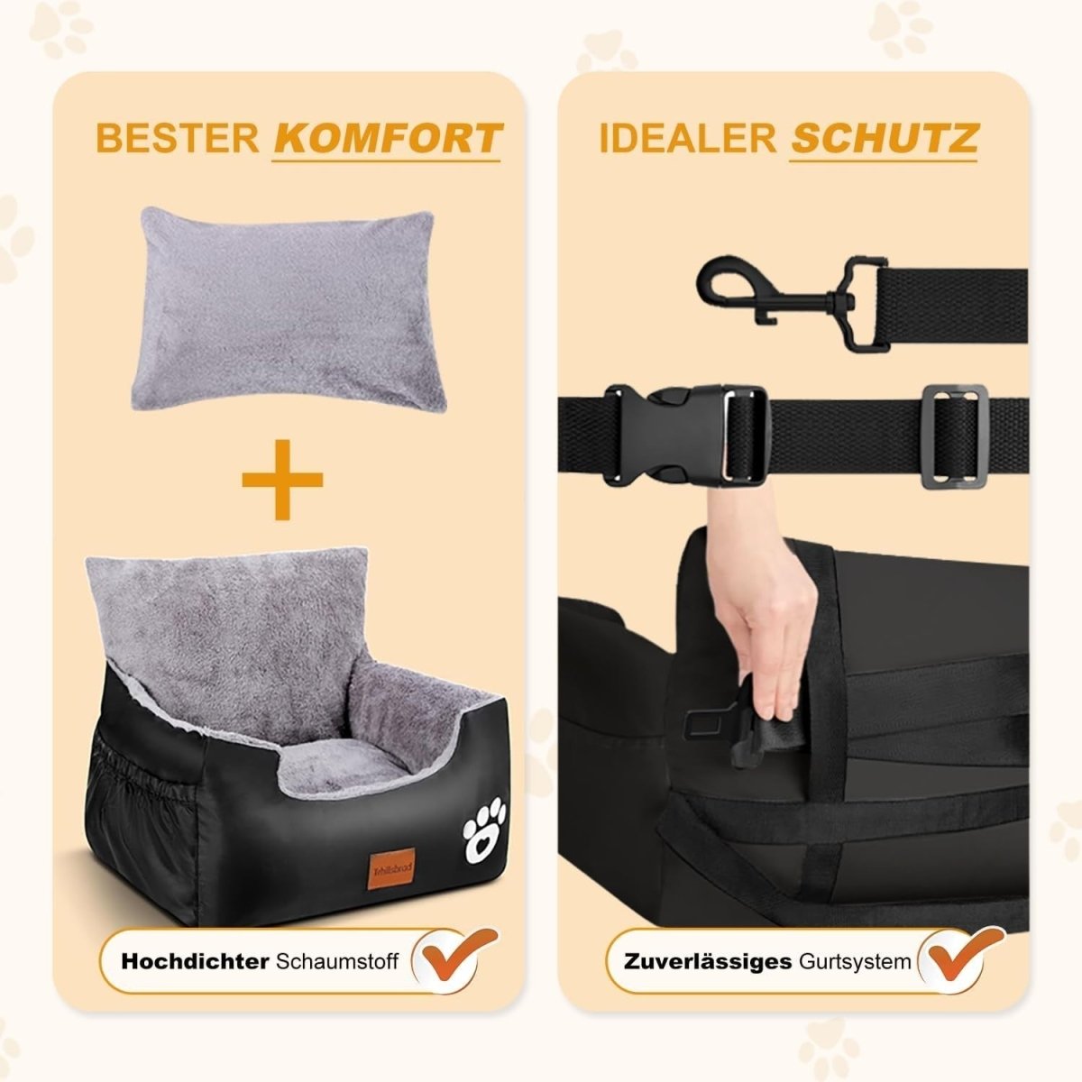 Dog Booster Car Seat Washable Pet Travel Bed Safety Lead Grey 15kg - Kwikley