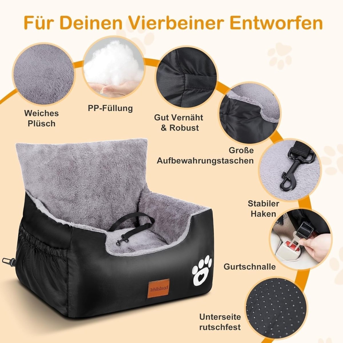 Dog Booster Car Seat Washable Pet Travel Bed Safety Lead Grey 15kg - Kwikley