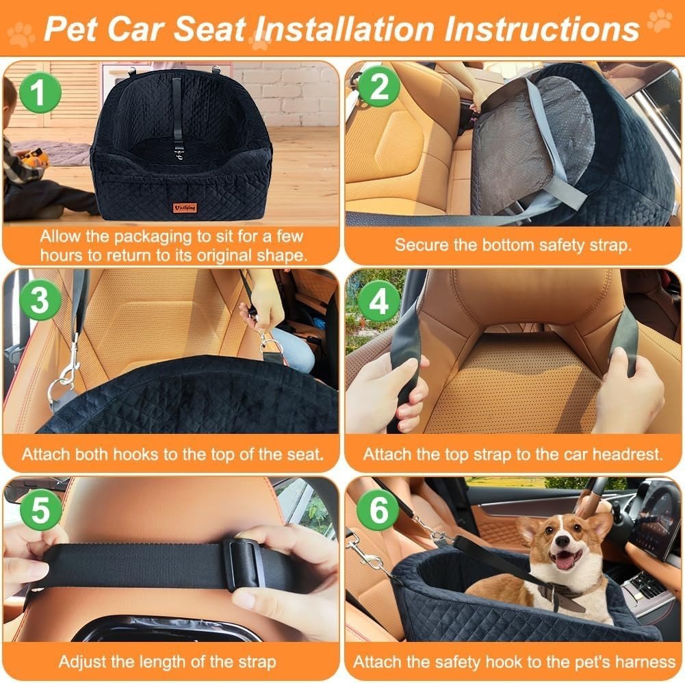 Dog Booster Car Seat Washable Travel Bed Safety Leash for Small Pets - Kwikley
