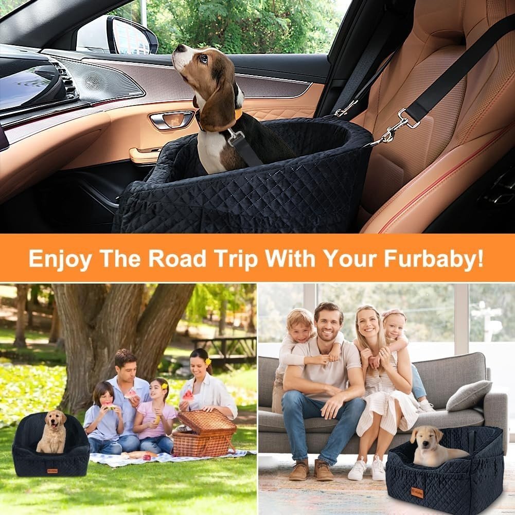 Dog Booster Car Seat Washable Travel Bed Safety Leash for Small Pets - Kwikley