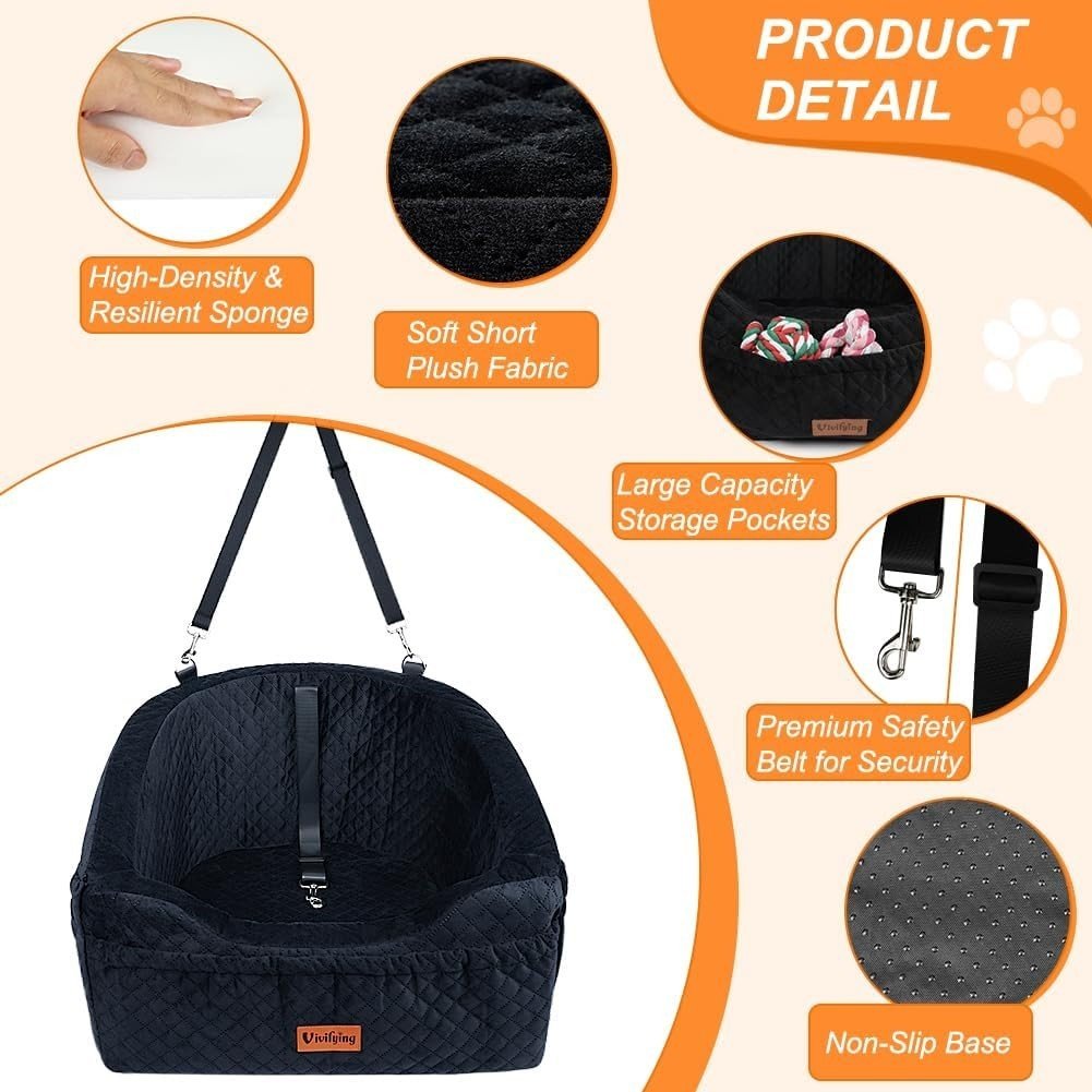 Dog Booster Car Seat Washable Travel Bed Safety Leash for Small Pets - Kwikley