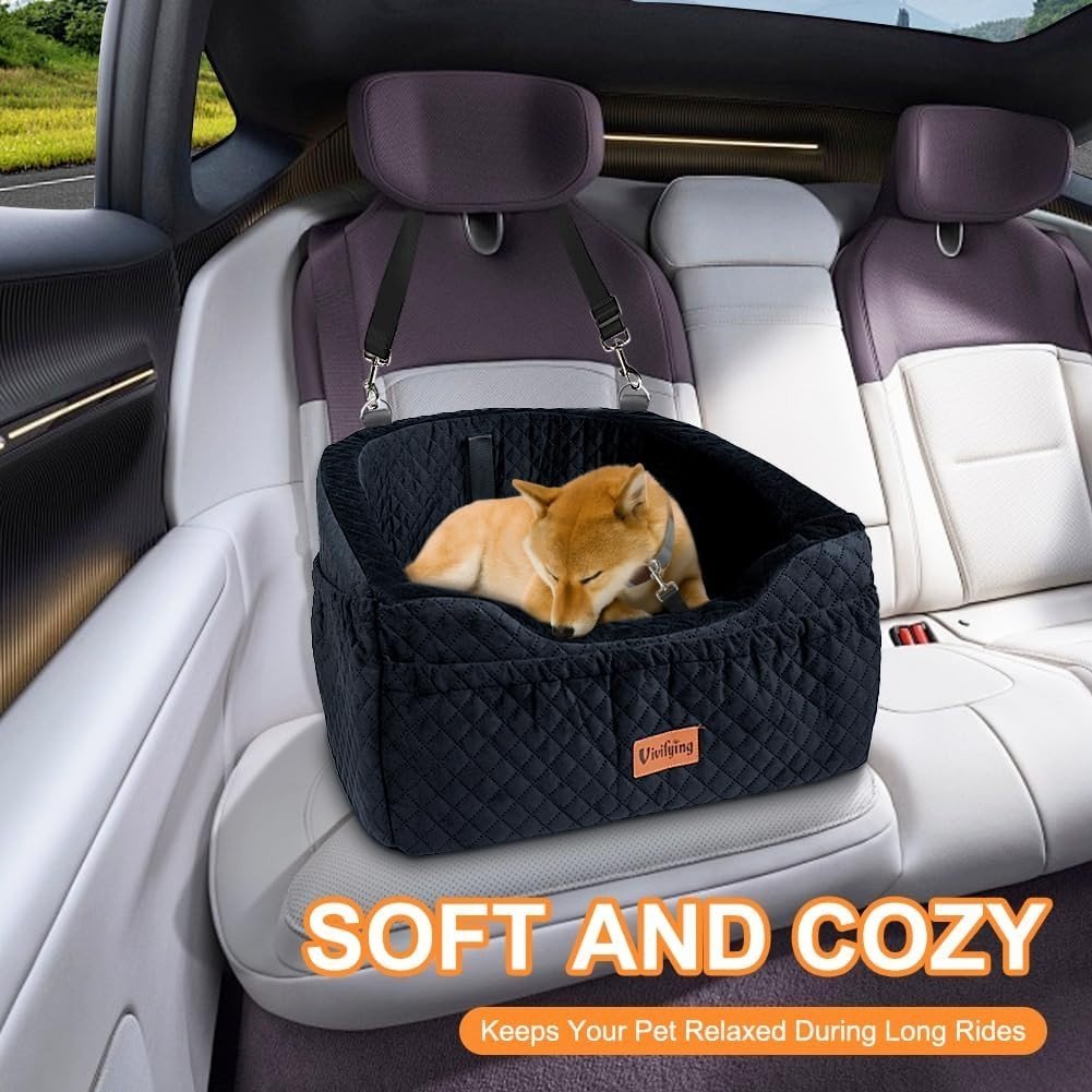 Dog Booster Car Seat Washable Travel Bed Safety Leash for Small Pets - Kwikley