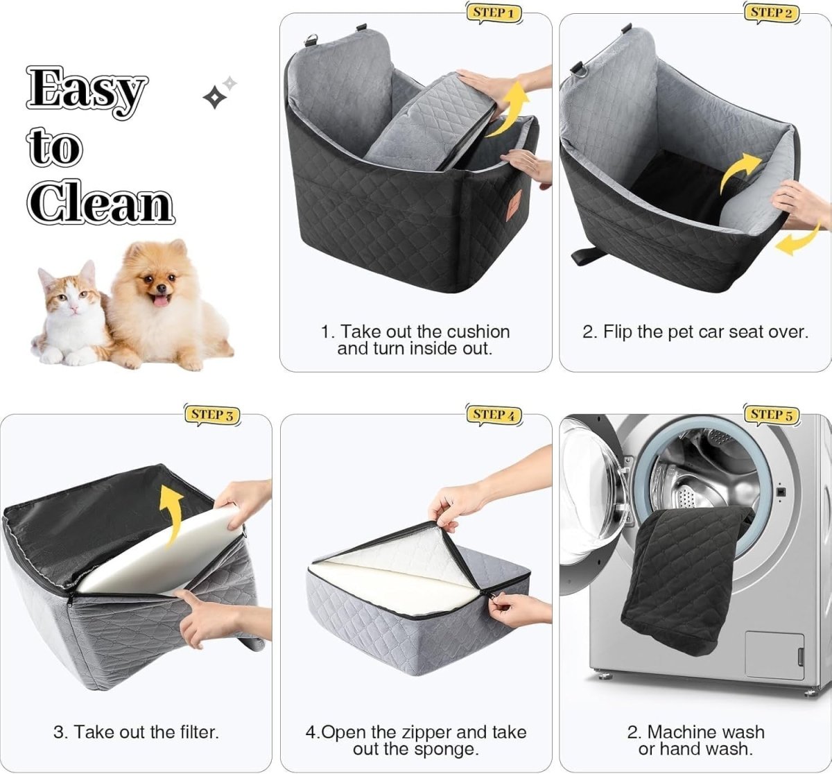 Dog Booster Car Seat Washable Travel Bed w Safety Belts 35lb Grey - Kwikley