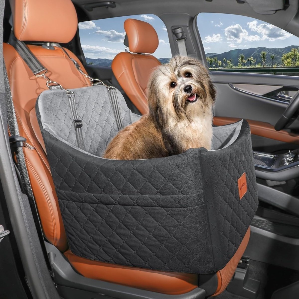 Dog Booster Car Seat Washable Travel Bed w Safety Belts 35lb Grey - Kwikley