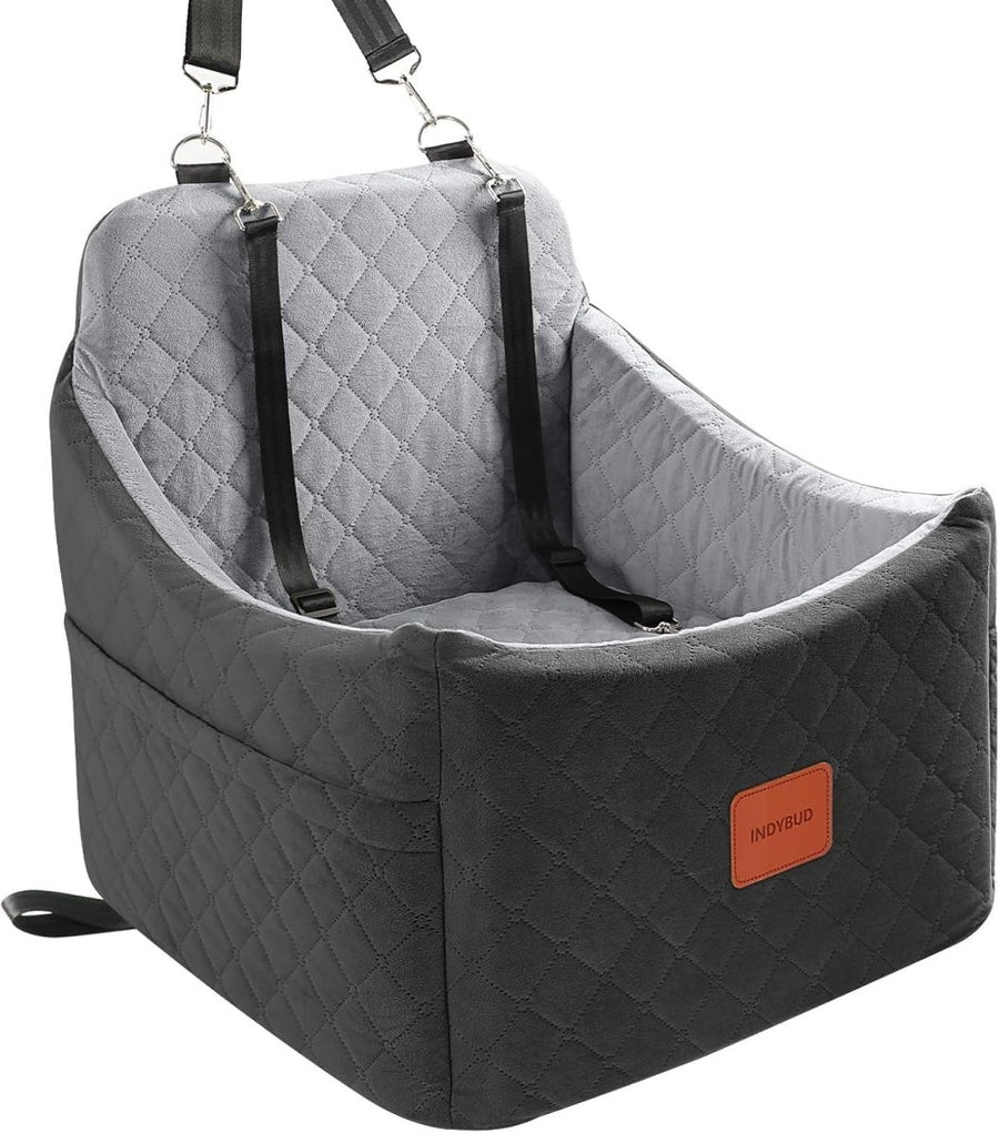 Dog Booster Car Seat Washable Travel Bed w Safety Belts 35lb Grey - Kwikley
