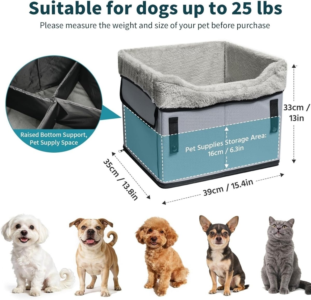 Dog Booster Car Seat with Safety Belt Elevated Travel Bed Up to 25lb - Kwikley