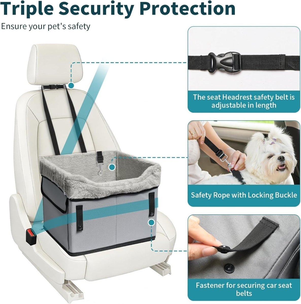 Dog Booster Car Seat with Safety Belt Elevated Travel Bed Up to 25lb - Kwikley