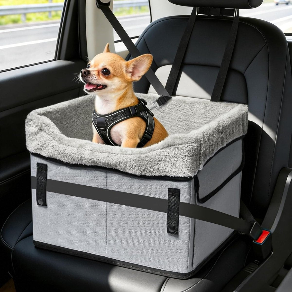 Dog Booster Car Seat with Safety Belt Elevated Travel Bed Up to 25lb - Kwikley