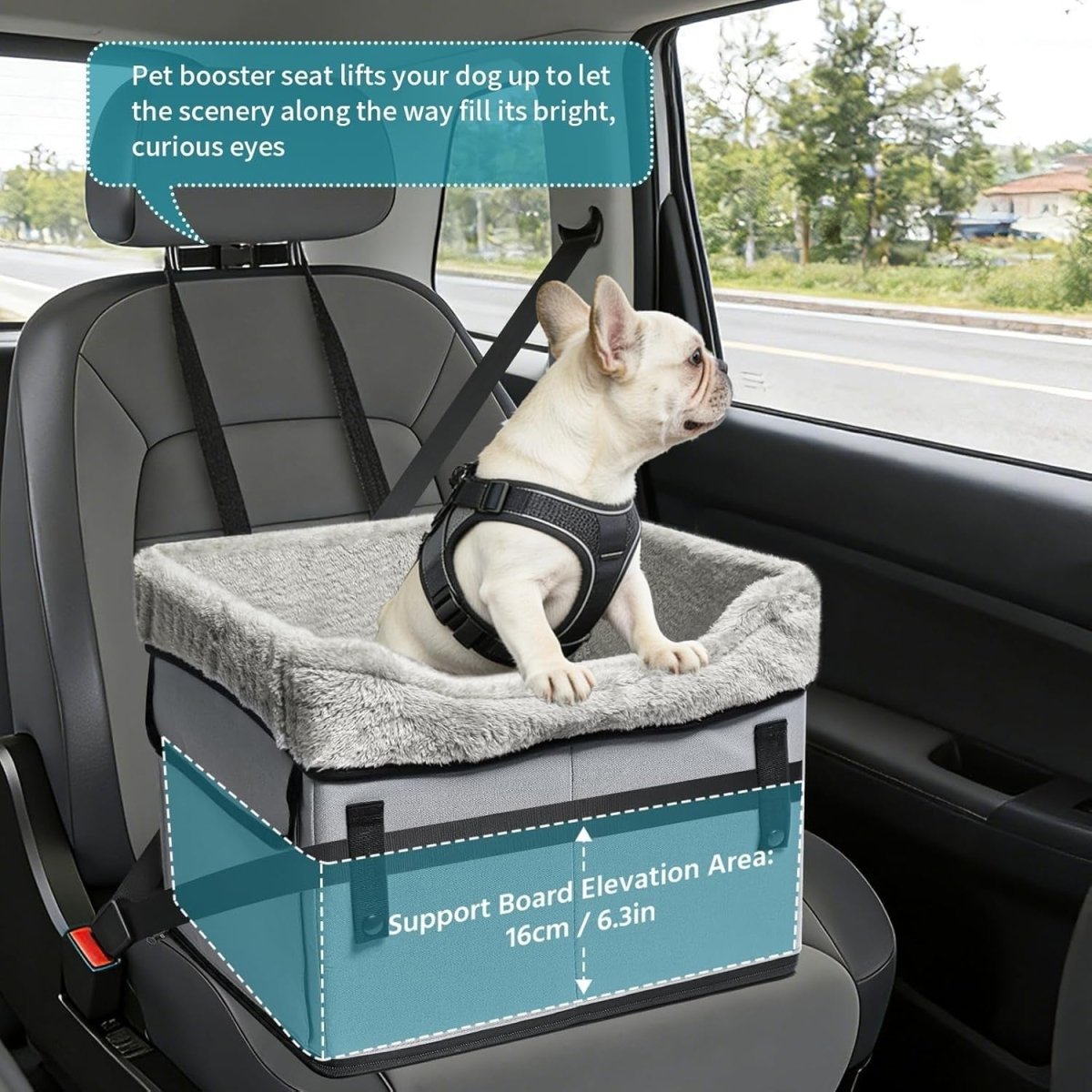 Dog Booster Car Seat with Safety Belt Elevated Travel Bed Up to 25lb - Kwikley