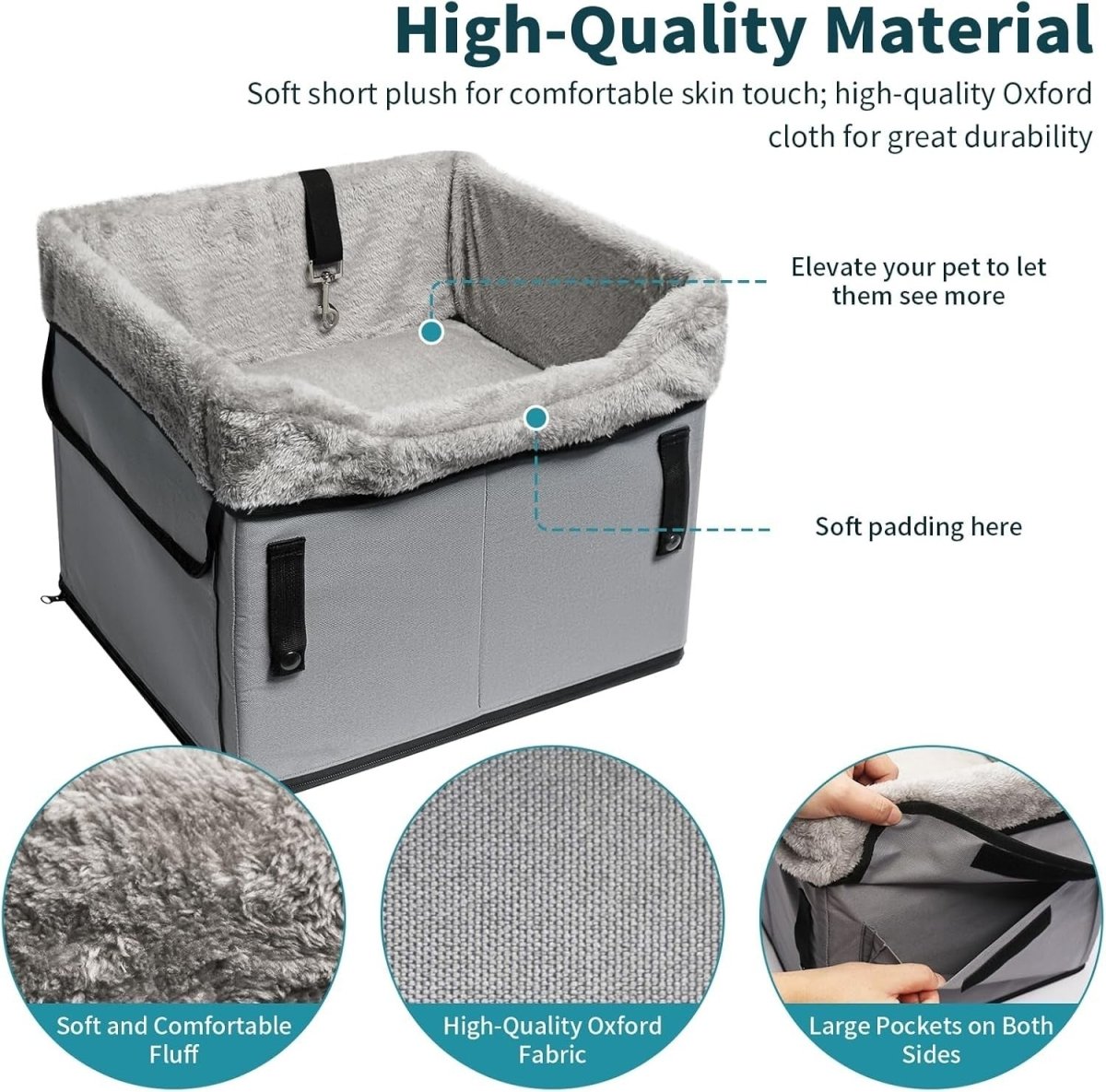 Dog Booster Car Seat with Safety Belt Elevated Travel Bed Up to 25lb - Kwikley
