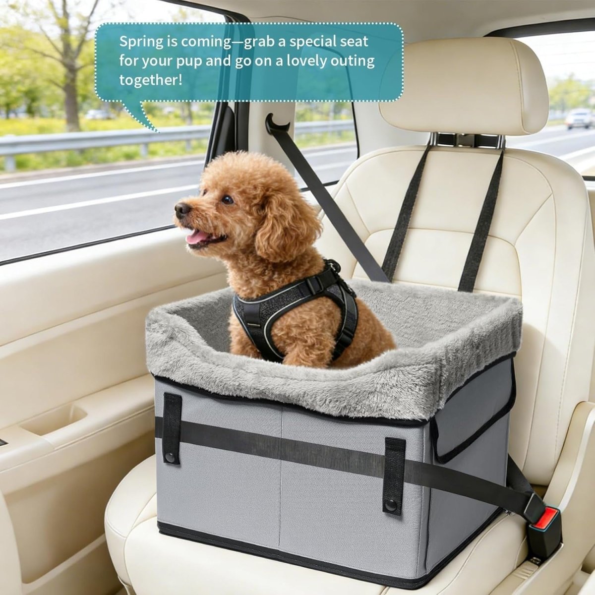 Dog Booster Car Seat with Safety Belt Elevated Travel Bed Up to 25lb - Kwikley