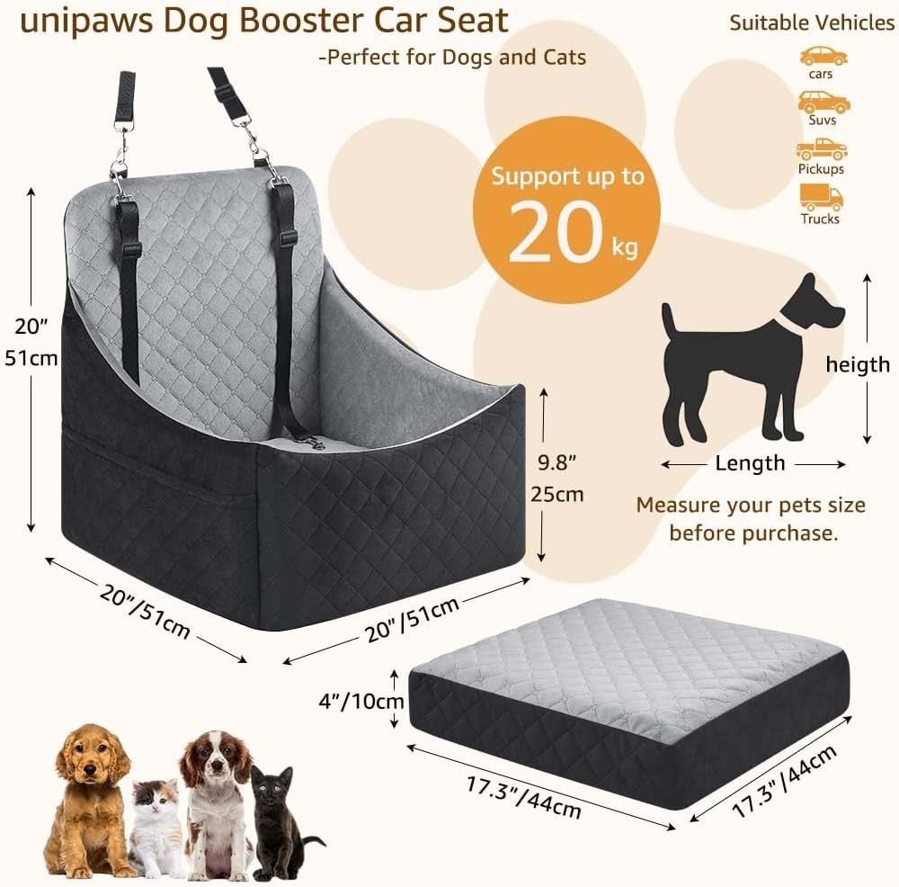 Dog Booster Seat Travel Bed Washable Pet Car Seat for Small Medium Dogs - Kwikley