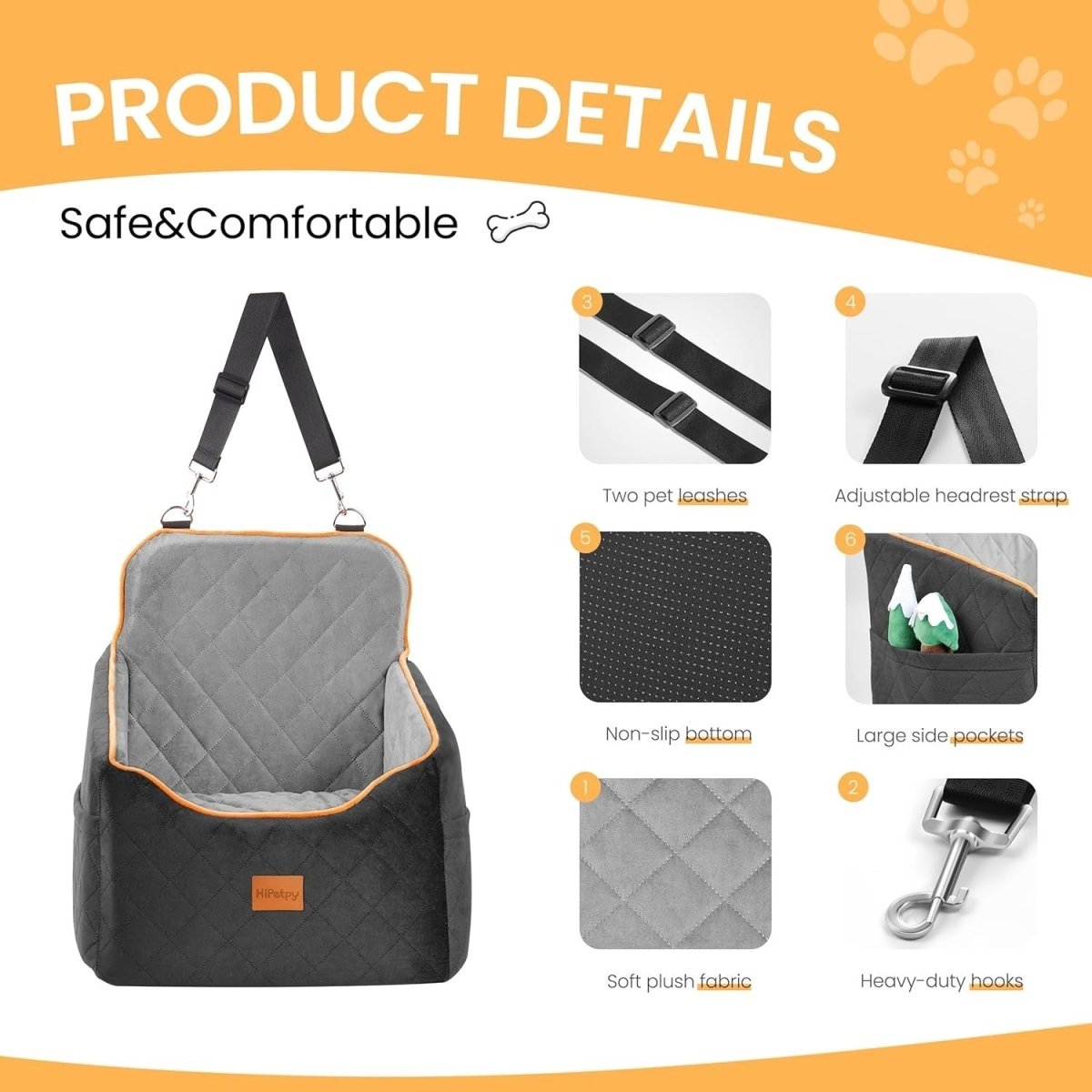 Dog Car Seat Booster Bed Elevated Cushion Safety Leash Pet Travel - Kwikley