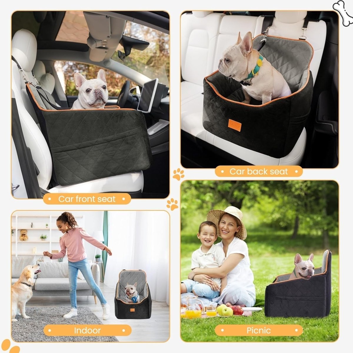 Dog Car Seat Booster Bed Elevated Cushion Safety Leash Pet Travel - Kwikley