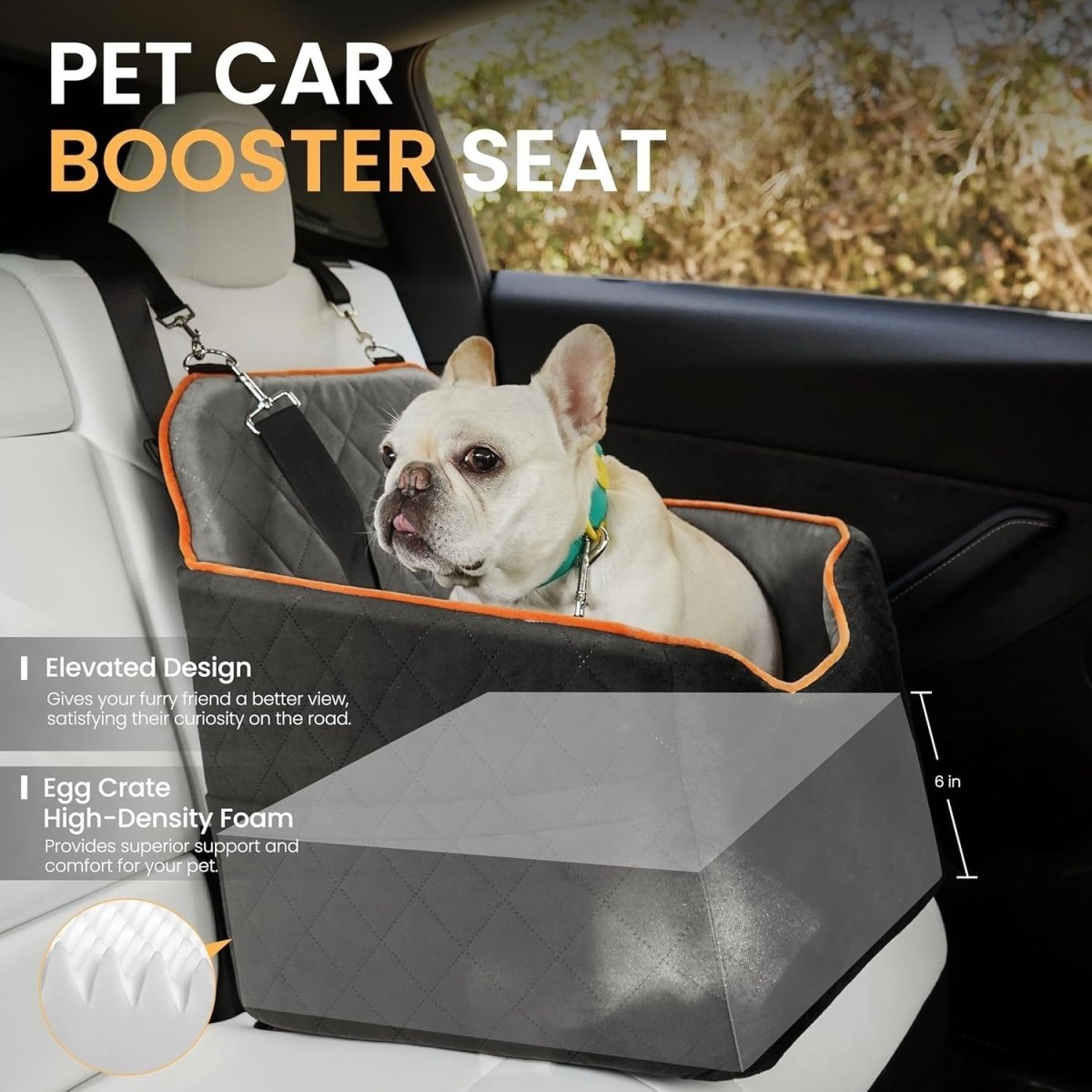 Dog Car Seat Booster Bed Elevated Cushion Safety Leash Pet Travel - Kwikley