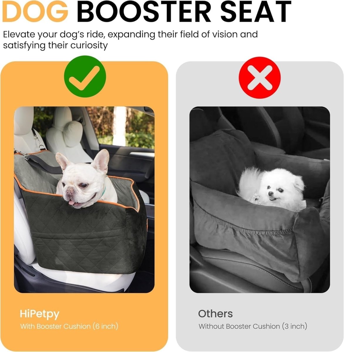 Dog Car Seat Booster Bed Elevated Cushion Safety Leash Pet Travel - Kwikley