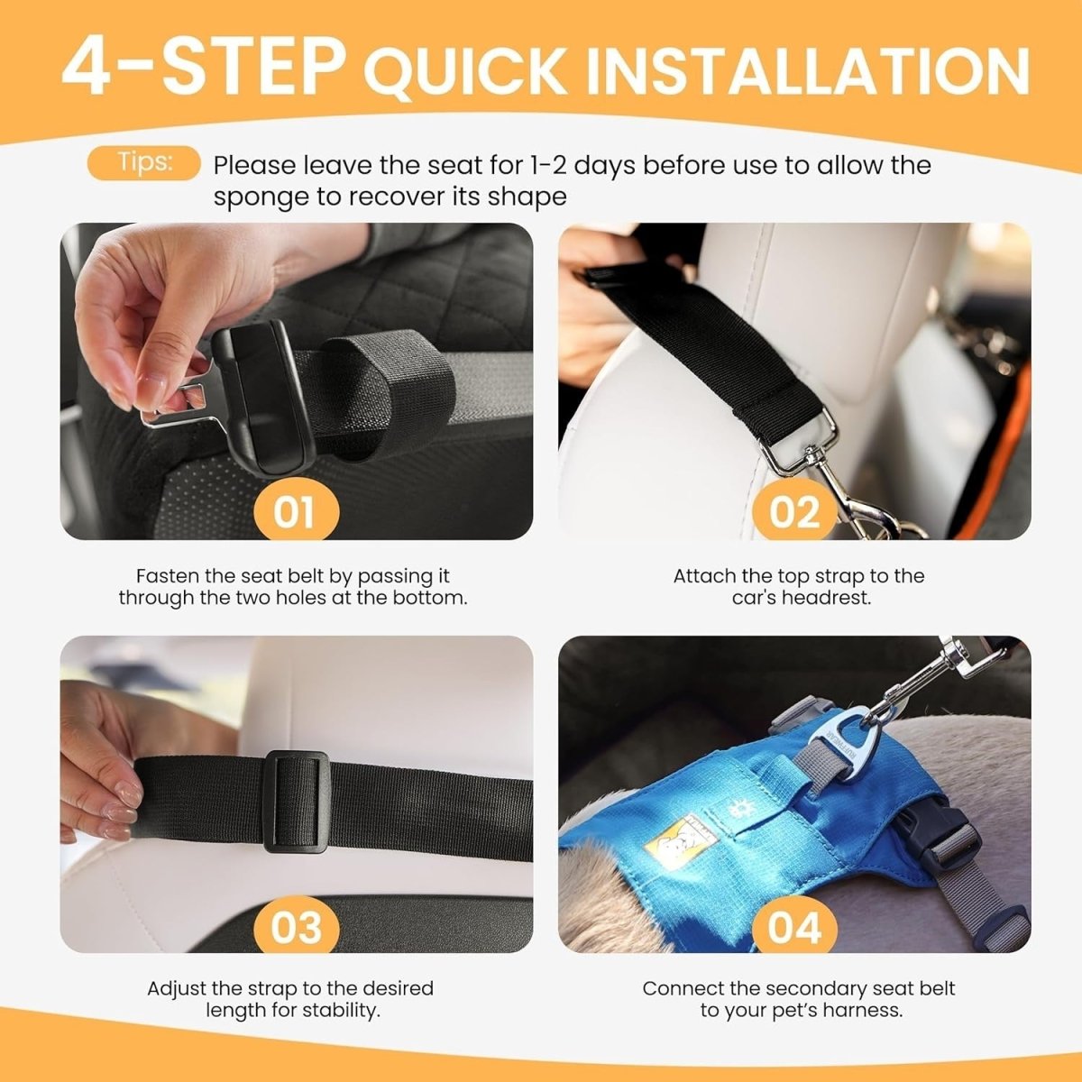 Dog Car Seat Booster Bed Elevated Cushion Safety Leash Pet Travel - Kwikley