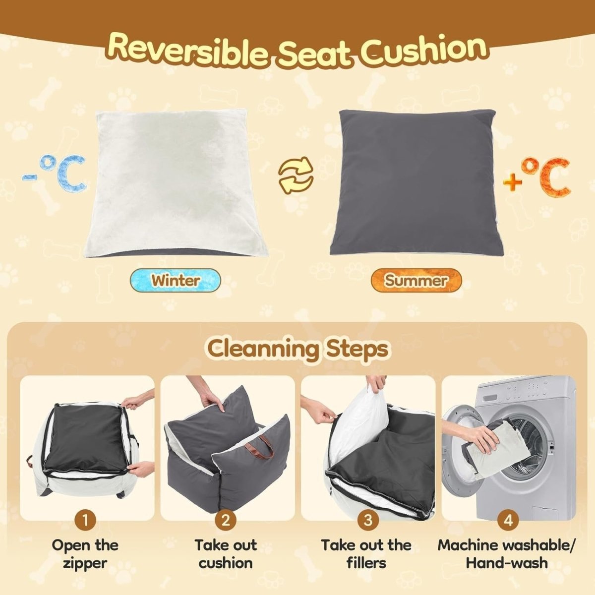 Dog Car Seat Booster Bed Expandable Travel Carrier Washable 60x60cm - Kwikley