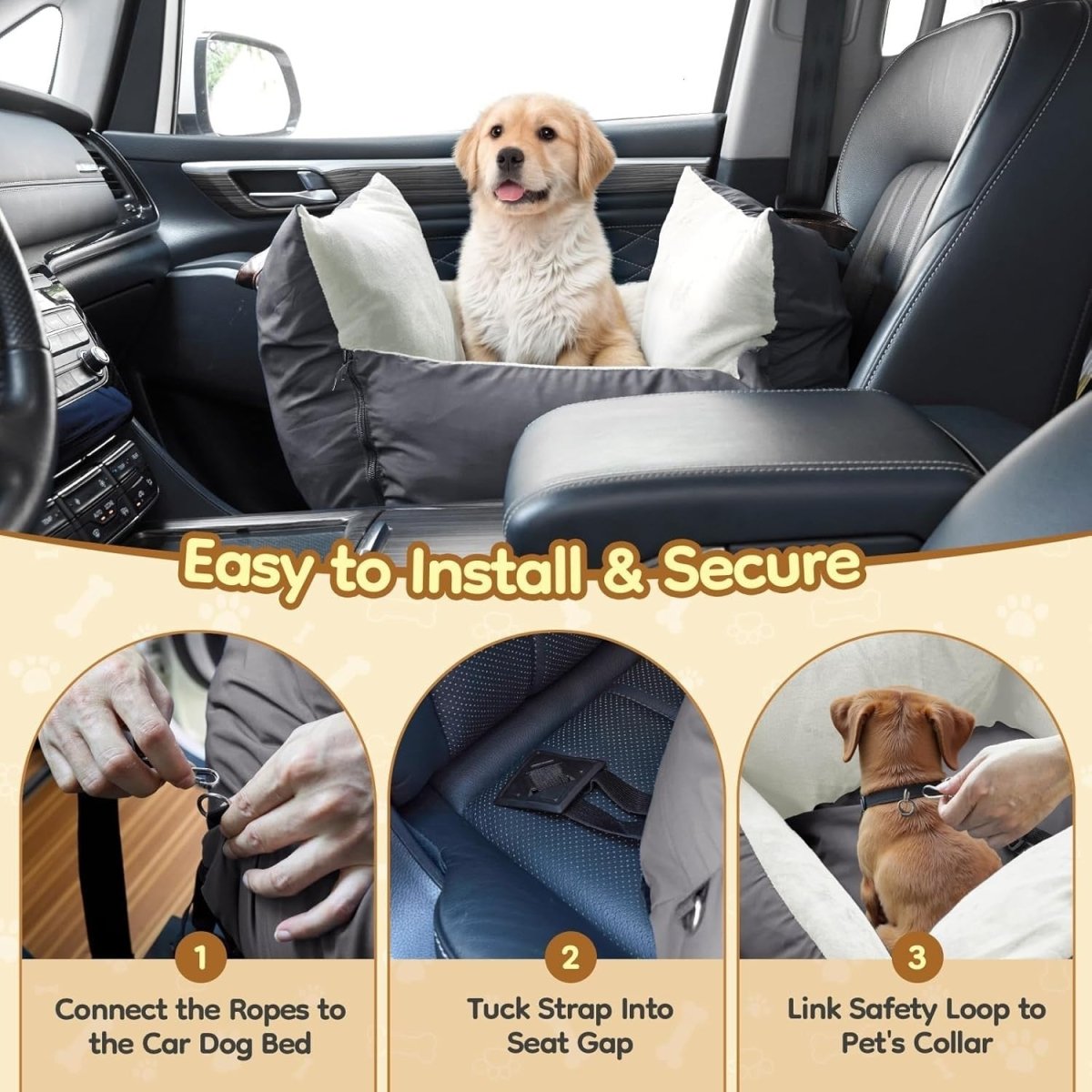 Dog Car Seat Booster Bed Expandable Travel Carrier Washable 60x60cm - Kwikley