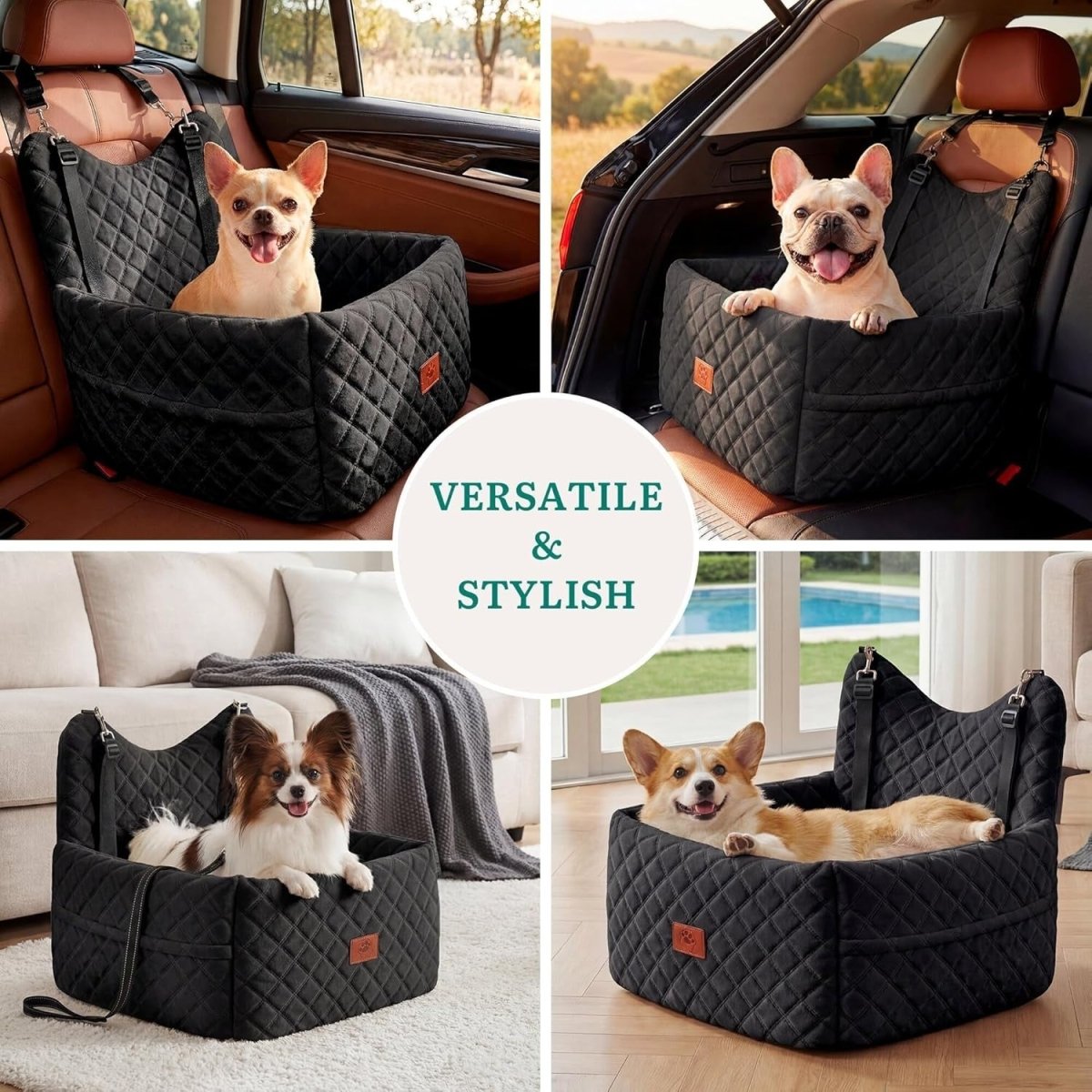 Dog Car Seat Booster Bed Memory Foam Washable Travel Seat 35lb Black - Kwikley