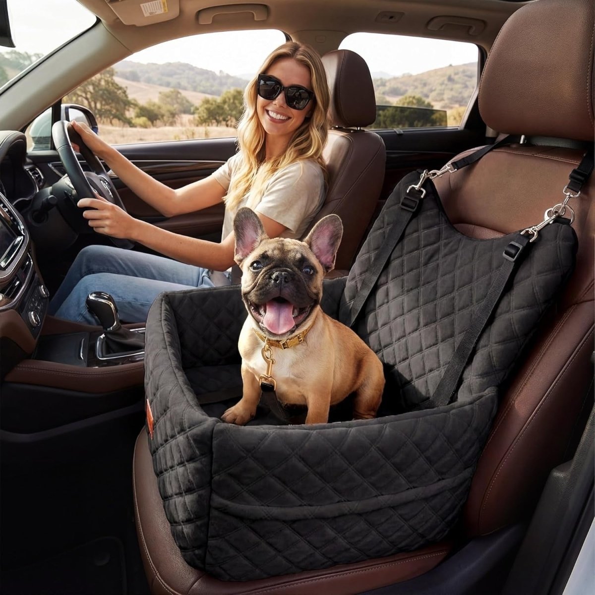 Dog Car Seat Booster Bed Memory Foam Washable Travel Seat 35lb Black - Kwikley