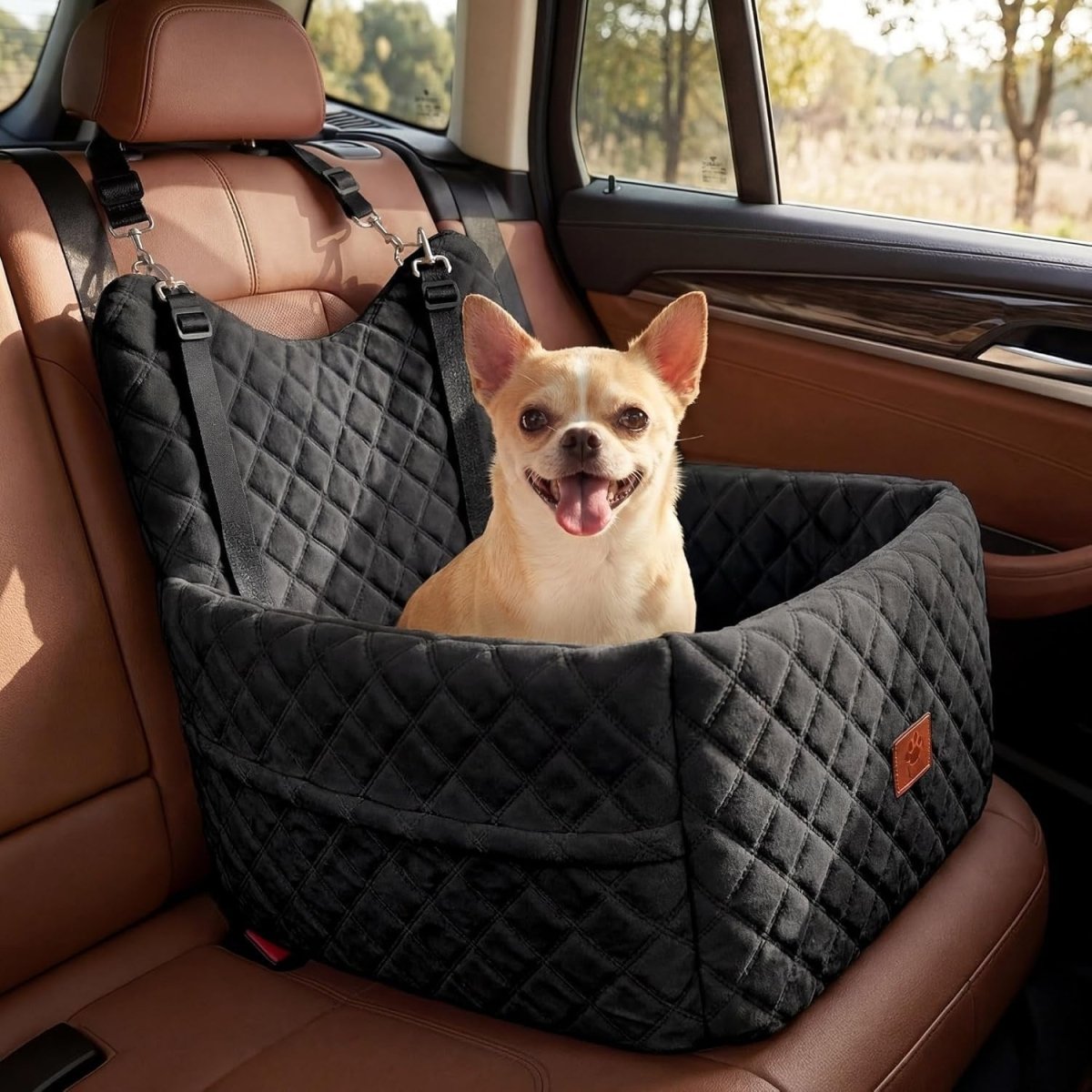 Dog Car Seat Booster Bed Memory Foam Washable Travel Seat 35lb Black - Kwikley