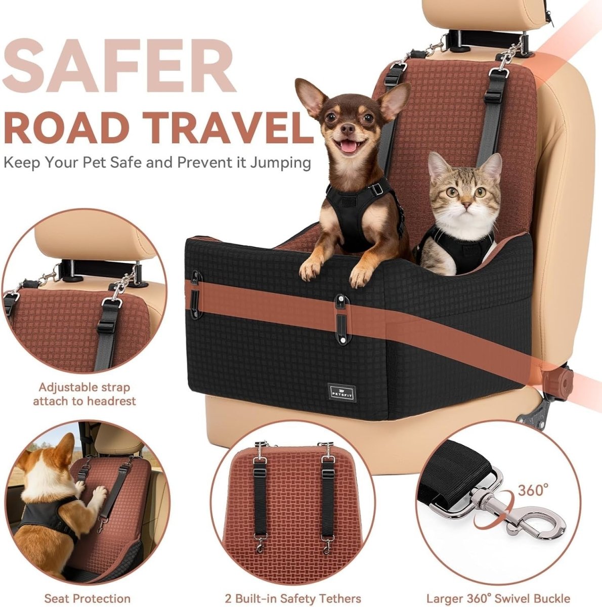 Dog Car Seat Booster Bed Memory Foam Washable Travel Seat Up to 35lb - Kwikley