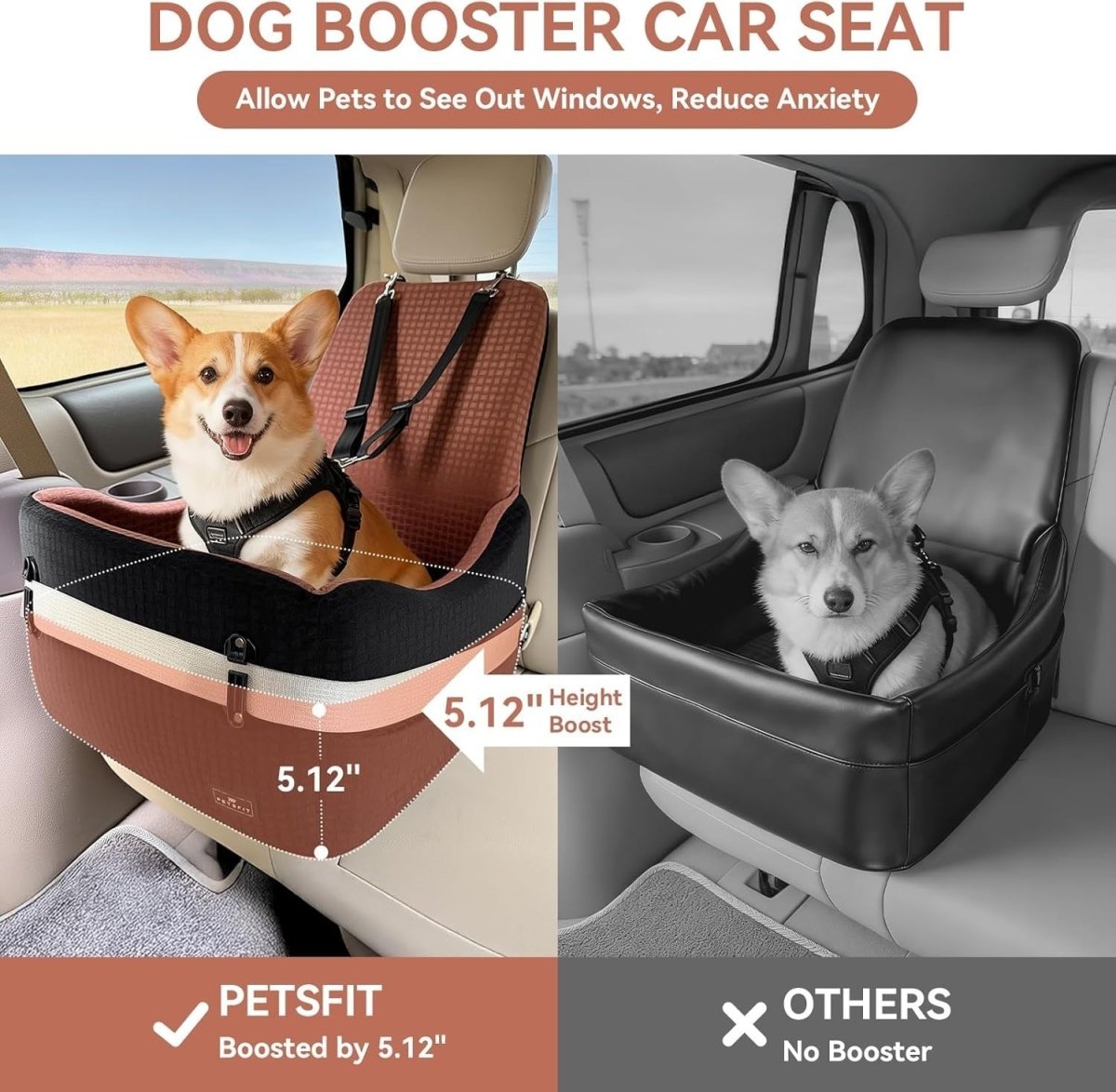 Dog Car Seat Booster Bed Memory Foam Washable Travel Seat Up to 35lb - Kwikley