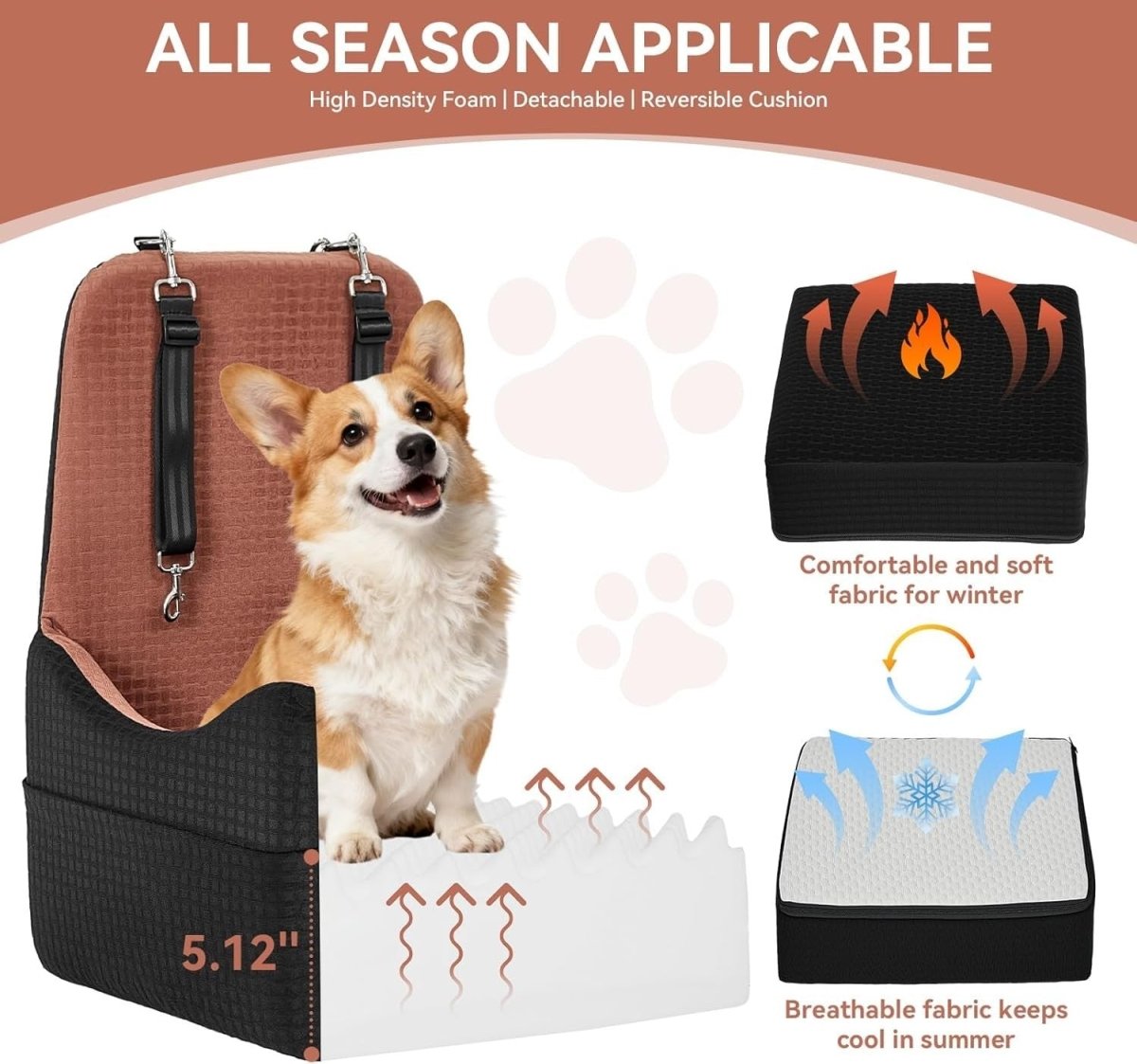 Dog Car Seat Booster Bed Memory Foam Washable Travel Seat Up to 35lb - Kwikley