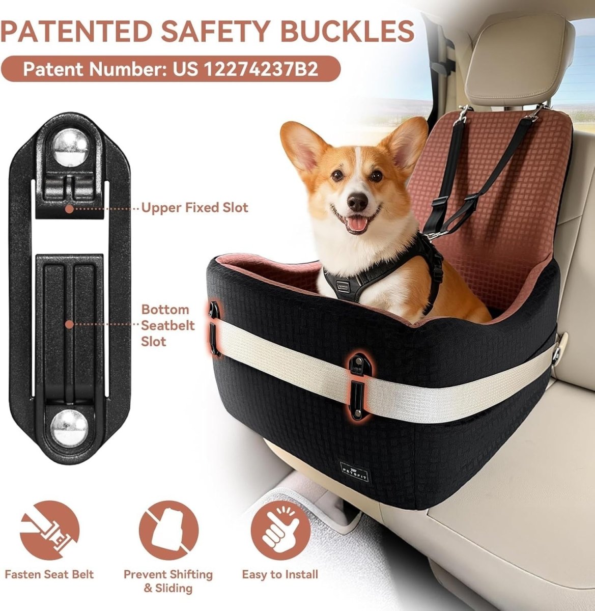 Dog Car Seat Booster Bed Memory Foam Washable Travel Seat Up to 35lb - Kwikley
