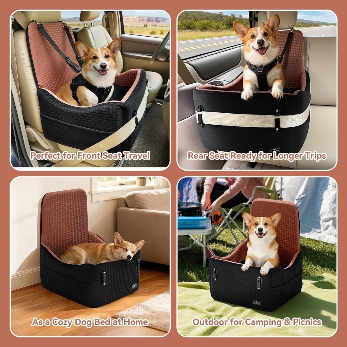 Dog Car Seat Booster Bed Memory Foam Washable Travel Seat Up to 35lb - Kwikley