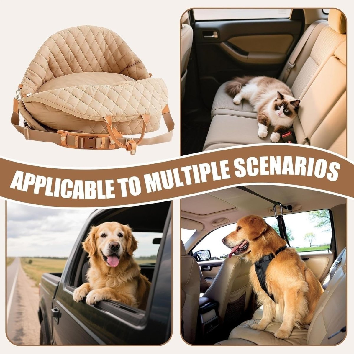 Dog Car Seat Booster Bed Pet Travel Carrier Safety Leash Waterproof - Kwikley